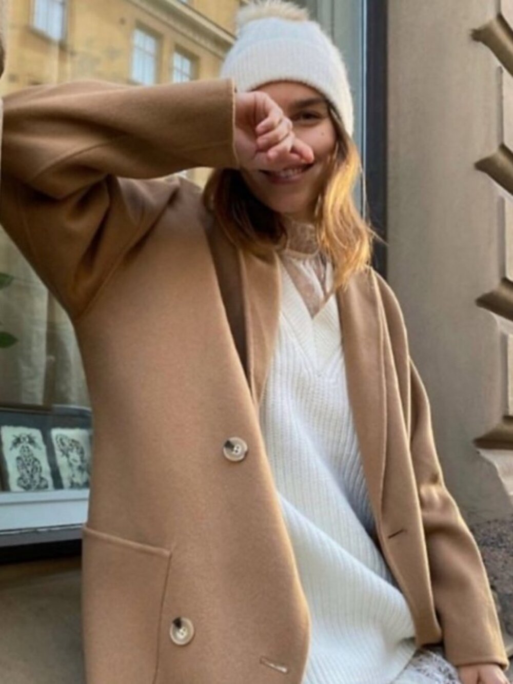 Wilfred Bellevue Double-Breasted Wool Coat Classic Camel Color XXS - Like New!